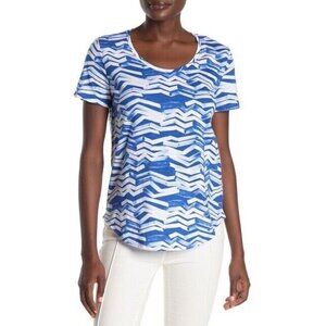 Joe Fresh Tee Shirt Blue White Printed Short Sleeve Ocean Blue XS New